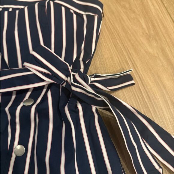 Striped Navy and White Button-Down Dress - Picture 8 of 11